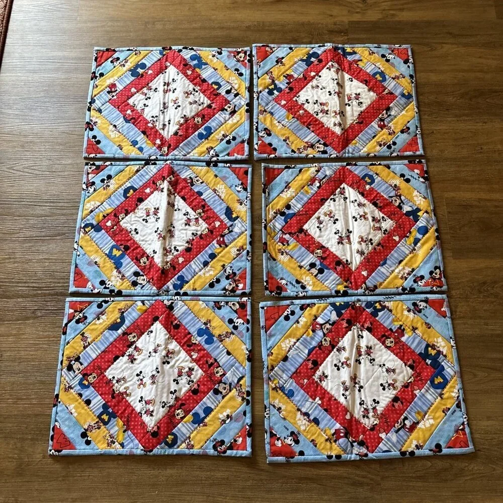 Quilted Mickey Mouse Placemats Set of 6 Double sided